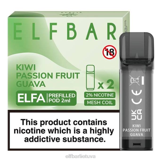 elfbar elfa užpildyta ankštis - 2ml - 20mg (2 pakuotės) 24L2117 kivi pasifloros gvajava