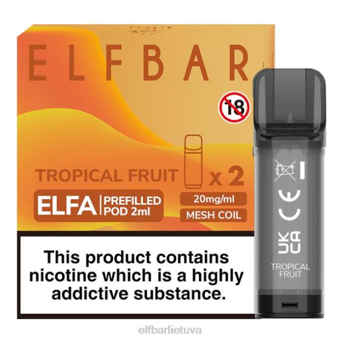 elfbar elfa užpildyta ankštis - 2ml - 20mg (2 pakuotės) 24L2120 tropiniai vaisiai