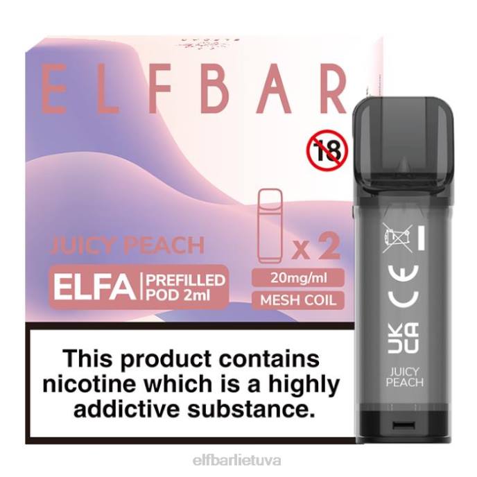 elfbar elfa užpildyta ankštis - 2ml - 20mg (2 pakuotės) 24L2125 sultingas persikas