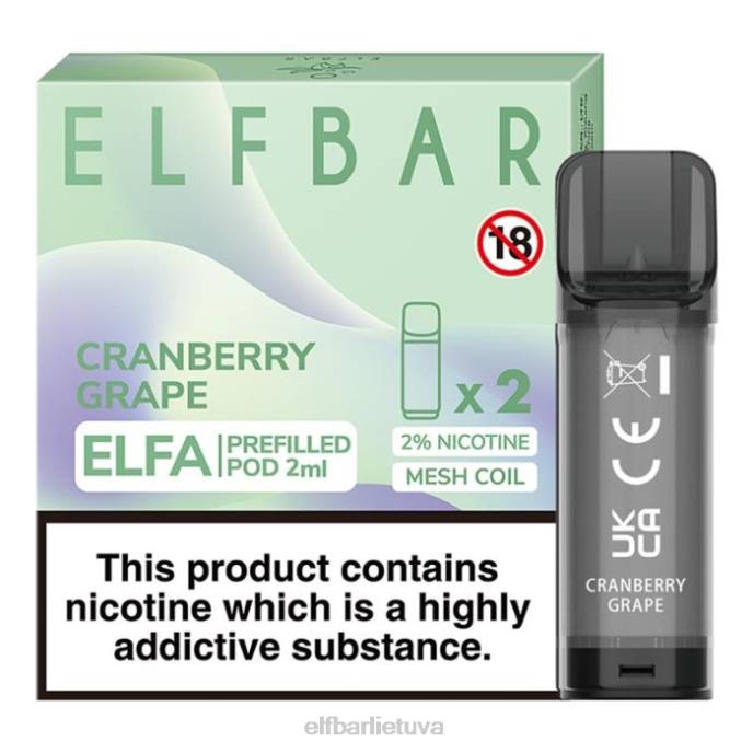 elfbar elfa užpildyta ankštis - 2ml - 20mg (2 pakuotės) 24L2127 spanguolių vynuogių