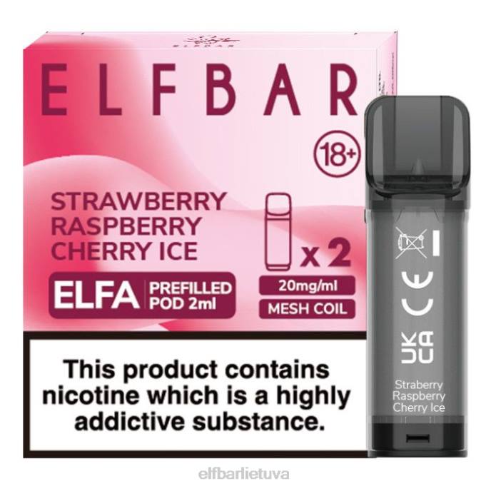 elfbar elfa užpildyta ankštis - 2ml - 20mg (2 pakuotės) 24L2129 braškių aviečių vyšnių ledas