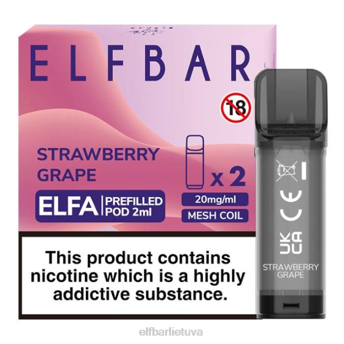 elfbar elfa užpildyta ankštis - 2ml - 20mg (2 pakuotės) 24L2130 braškių vynuogių