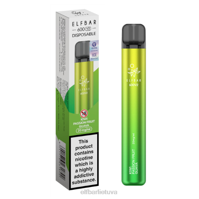 elfbar 600v2 vienkartinis vape - 20mg 24L212 kivi pasifloros gvajava