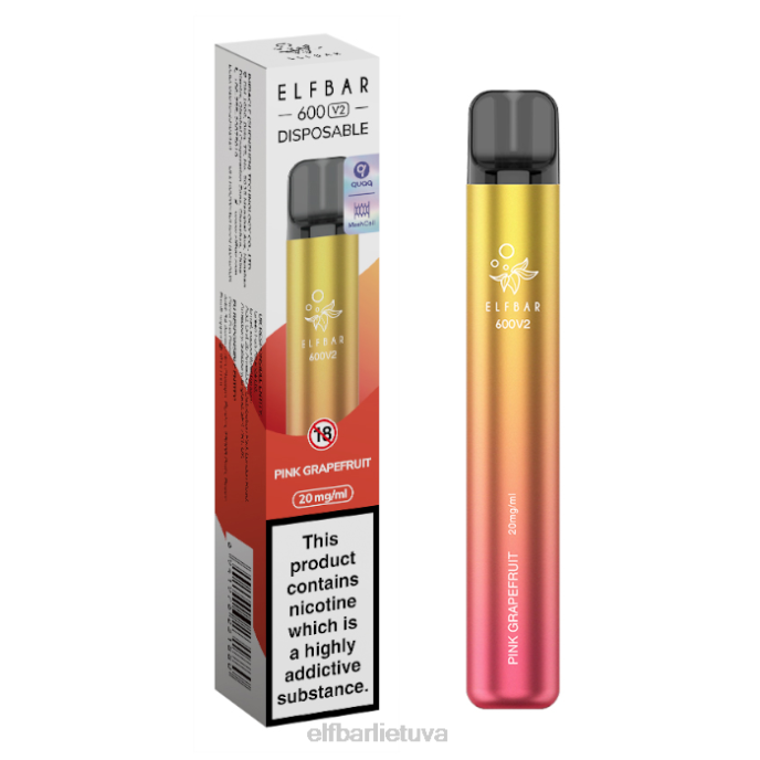 elfbar 600v2 vienkartinis vape - 20mg 24L219 rožinis greipfrutas