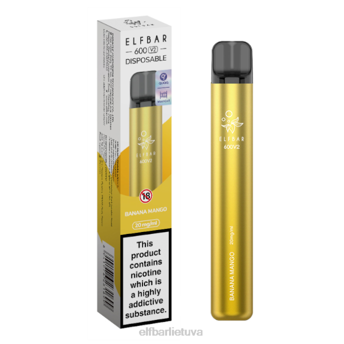 elfbar 600v2 vienkartinis vape - 20mg 24L222 bananinis mangas