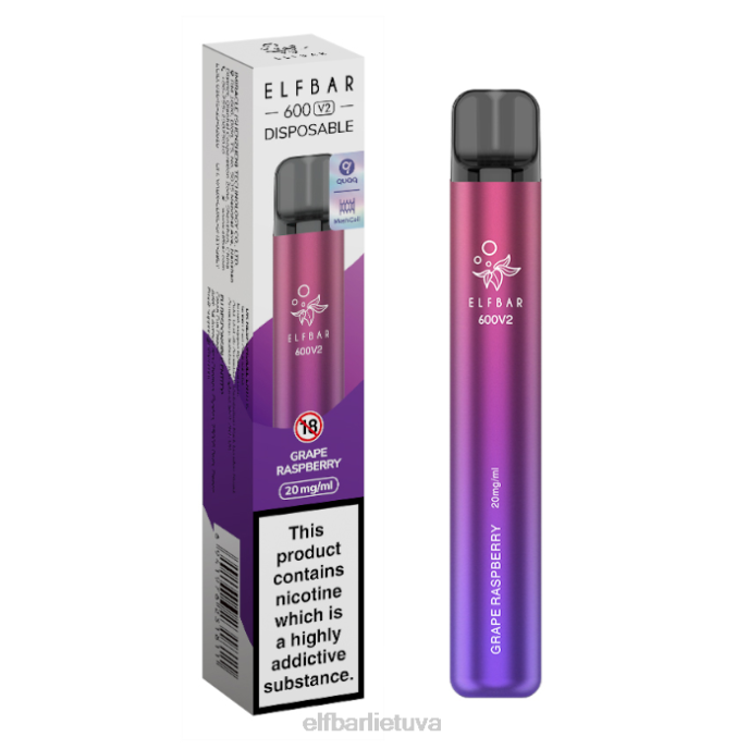 elfbar 600v2 vienkartinis vape - 20mg 24L224 vynuogių aviečių