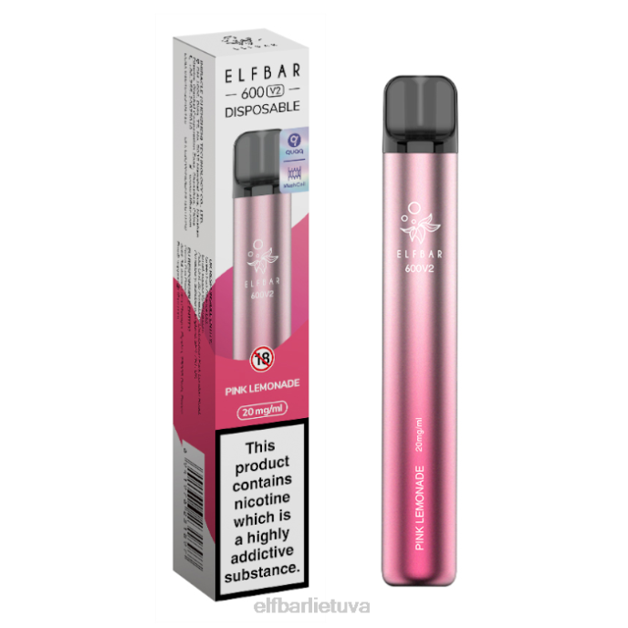 elfbar 600v2 vienkartinis vape - 20mg 24L27 rožinis limonadas